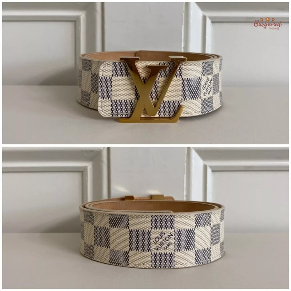 Authentic Louis Vuitton Damier Azur Canvas Leather Gold LV Initials Belt 85/34 - Picture 3 of 12